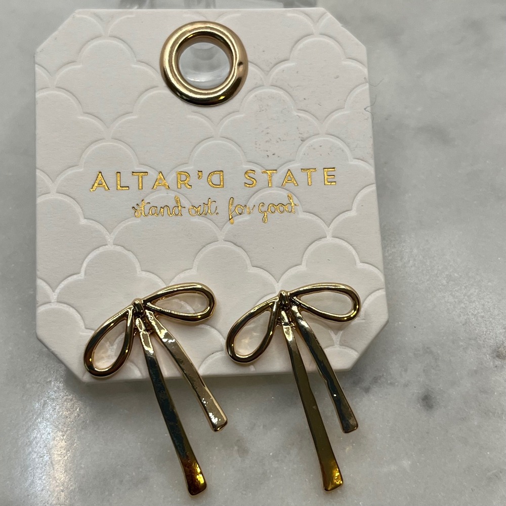 Altar'd State Bow Earrings Gold Tone Stud‎ Ribbon Dainty Coquette New Jewelry